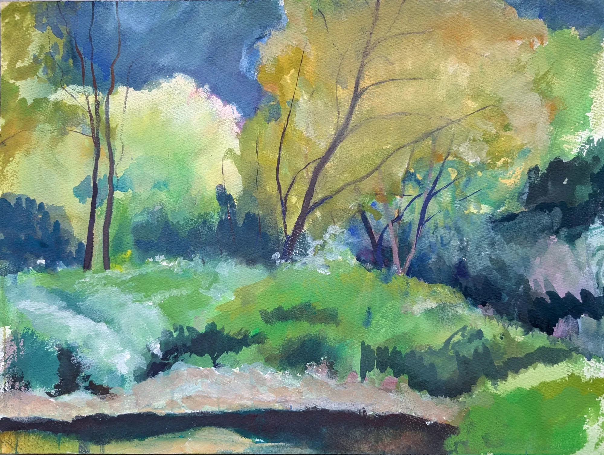 Gouache autumn landscape of the Anapo Valley