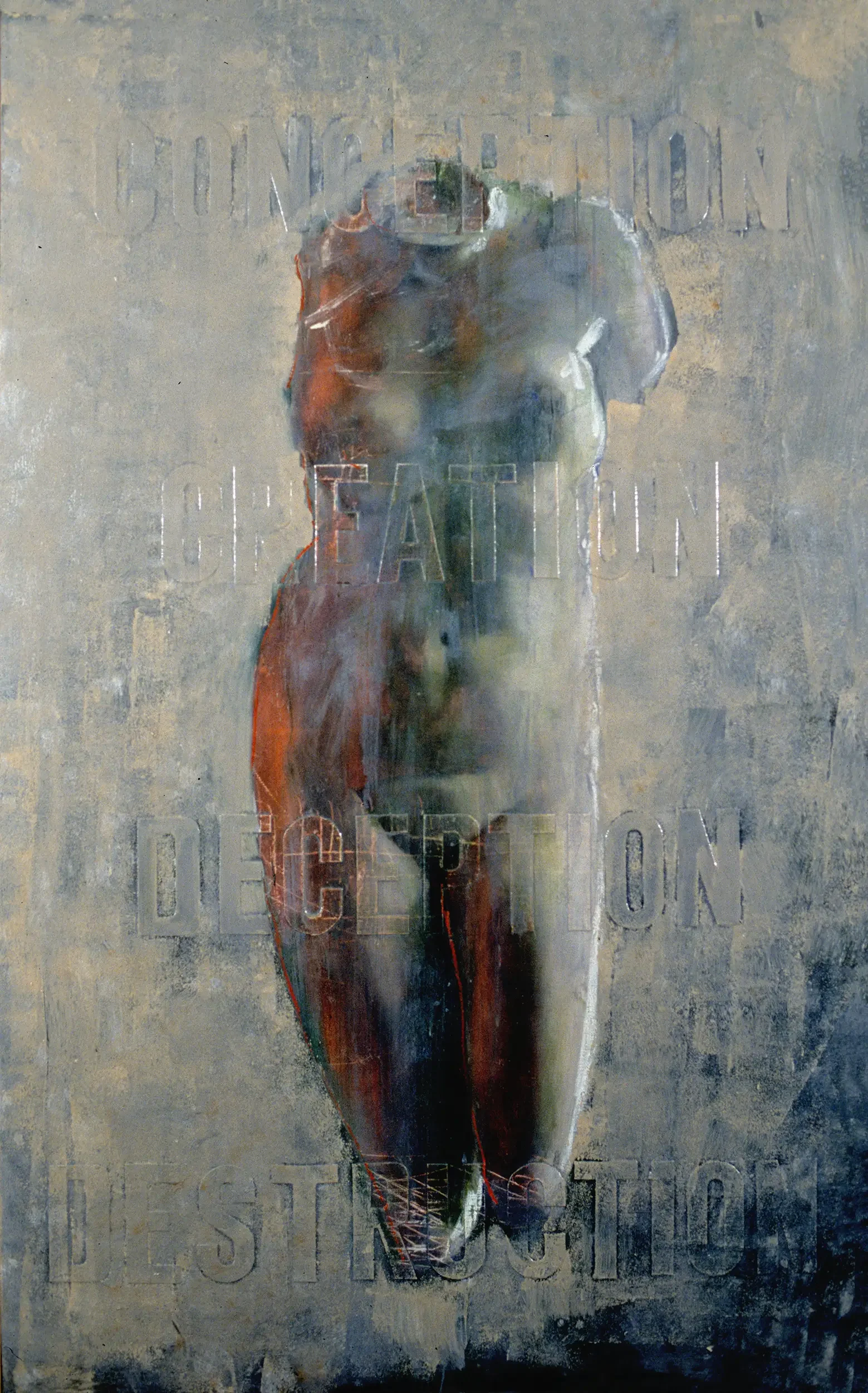 Embossed fragmented classical statue emerging through reflected light