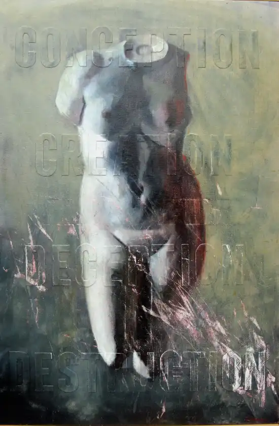 More defined embossed classical statue emerging through reflected light