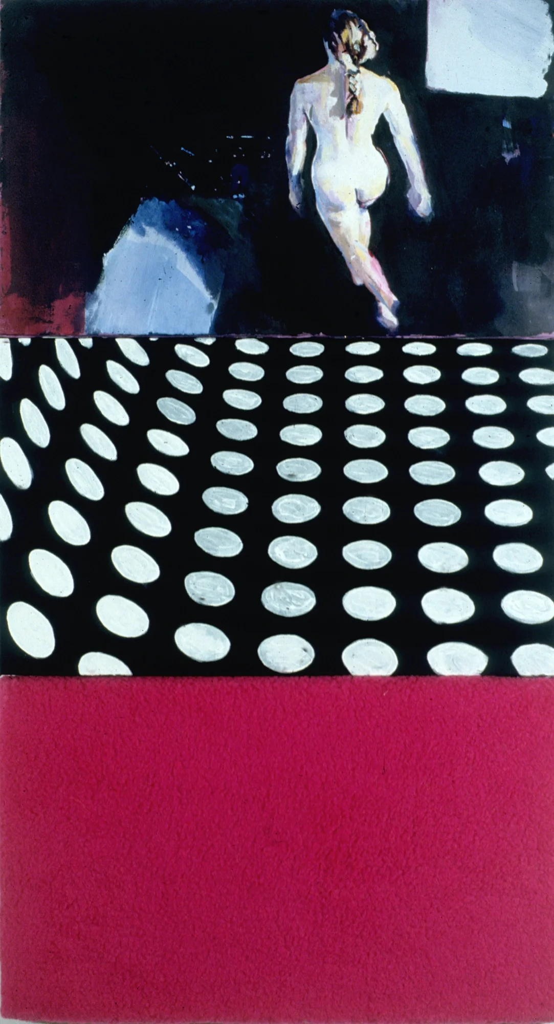 Mixed media figure in flight with textured fur surface