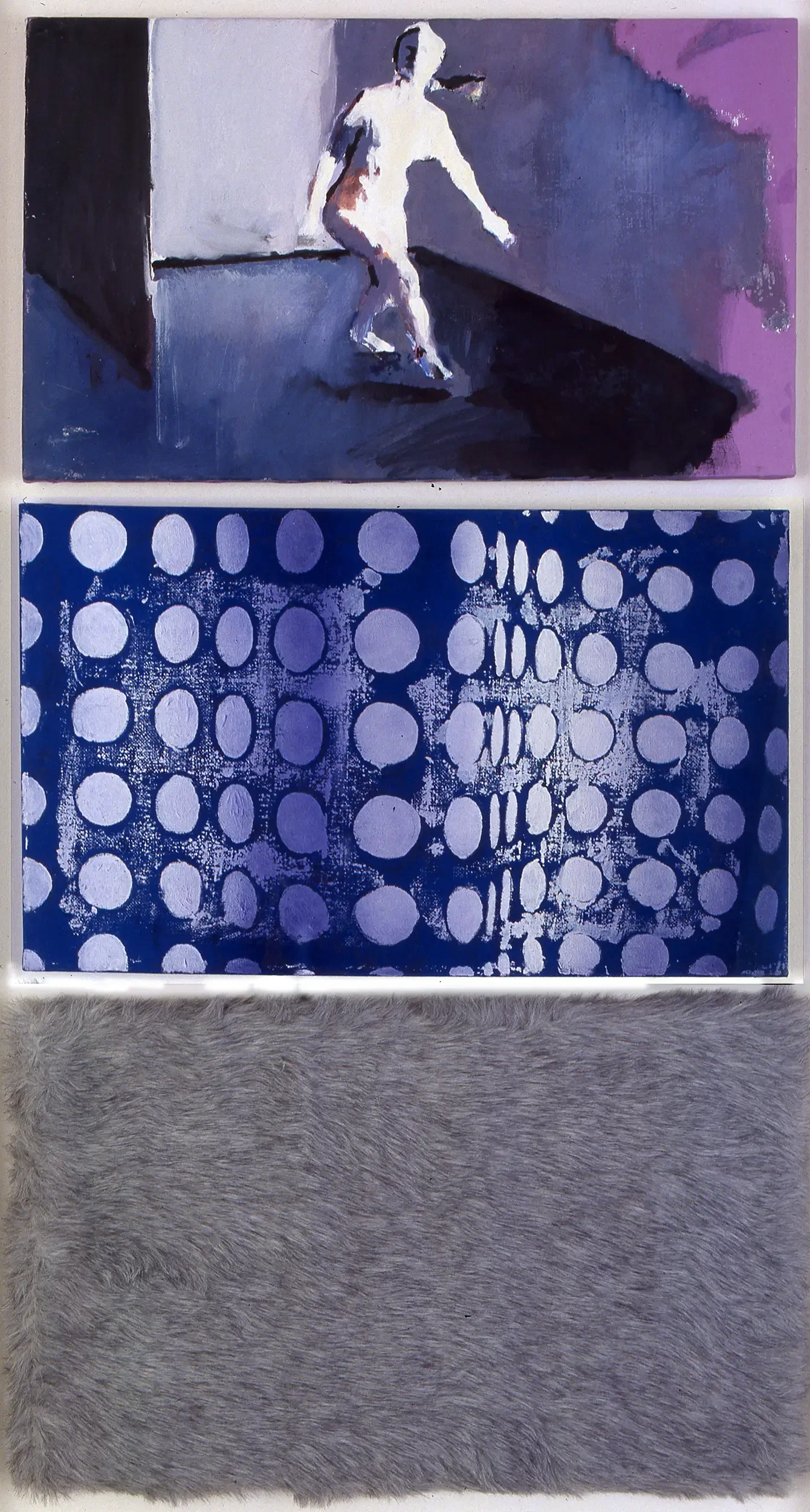 Spinning figure in mixed media with textured fur