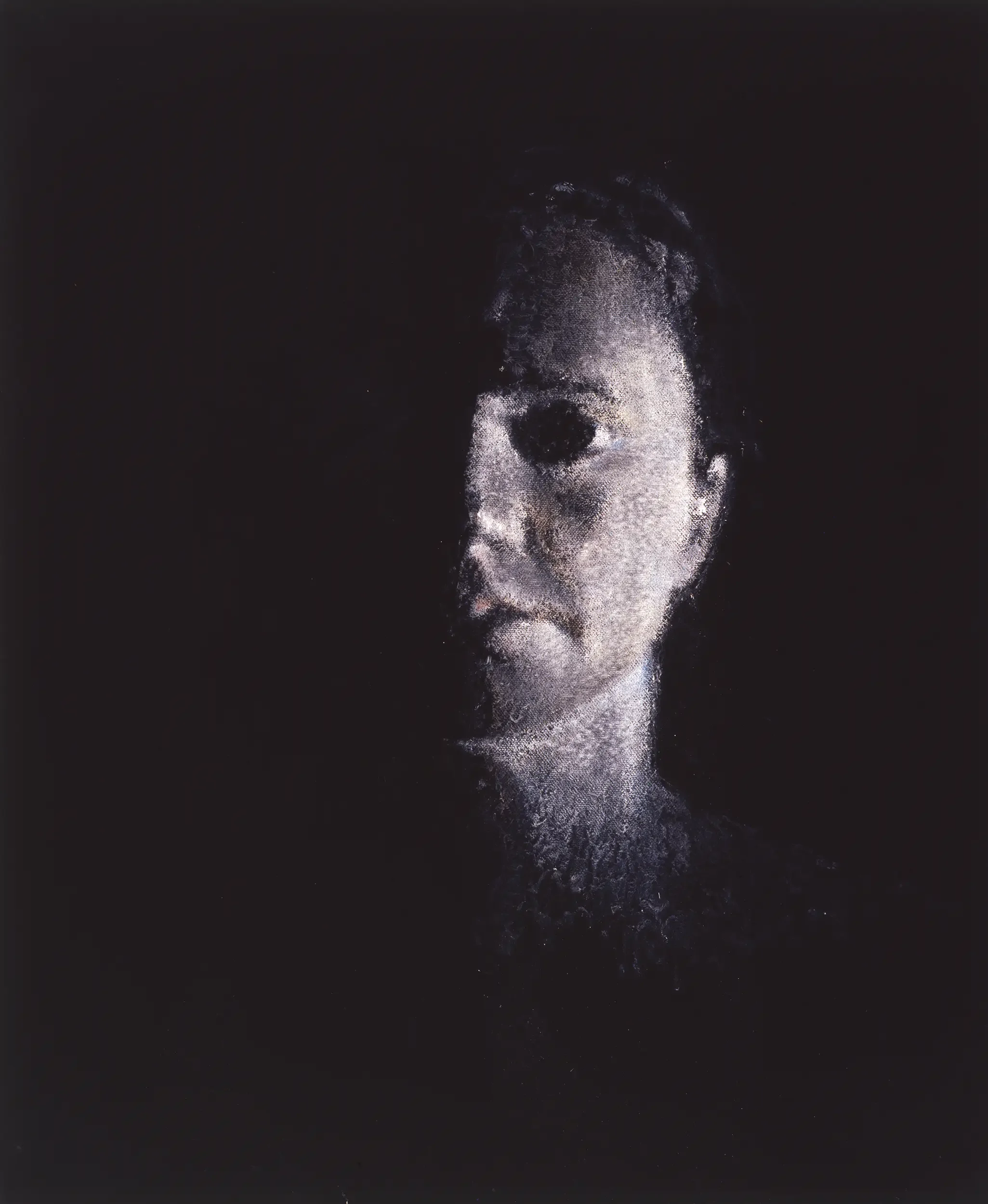 Portrait of a chorus leader with textured mixed media surface