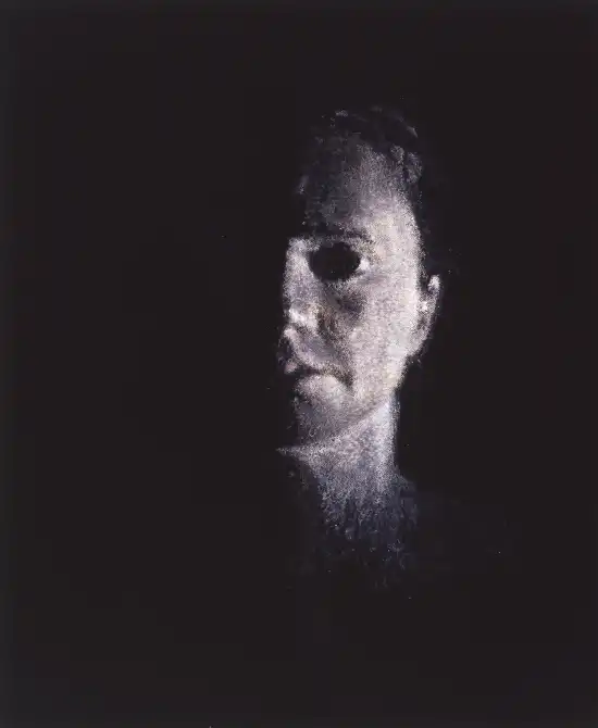 Portrait of a chorus leader with textured mixed media surface