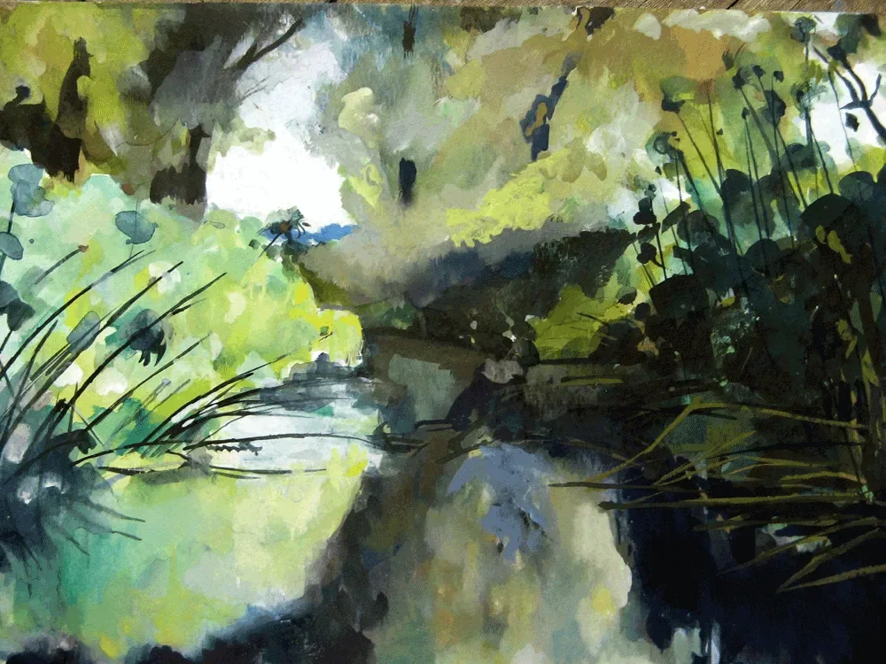 Gouache study of papyrus plants beside the River Ciane