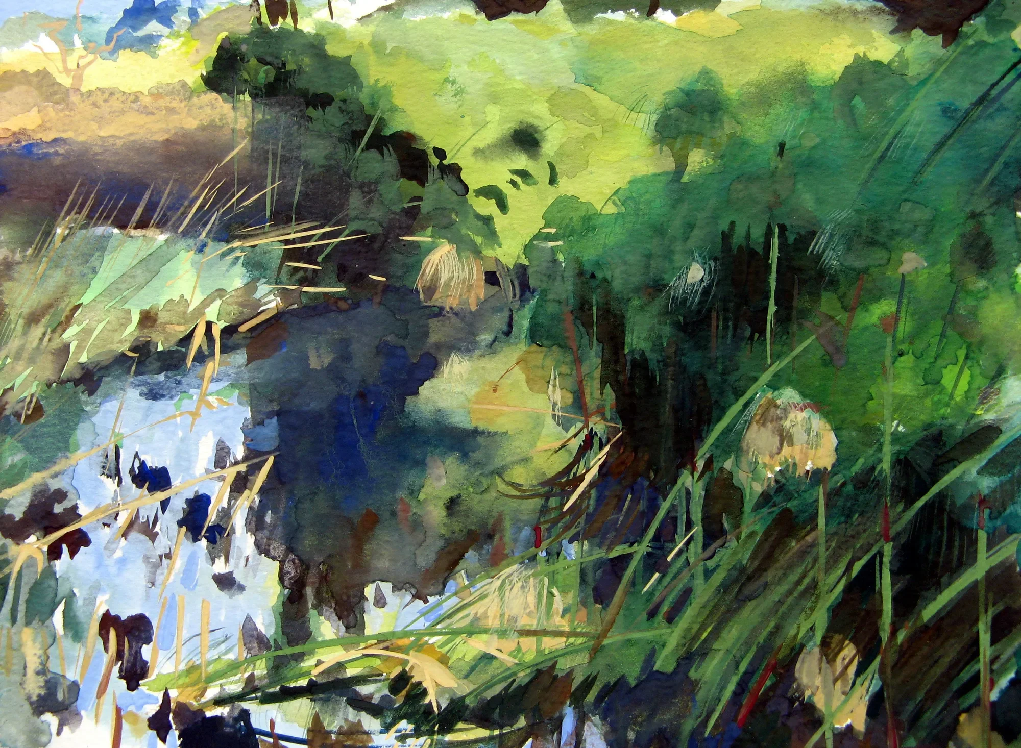 Gouache winter composition of the River Ciane