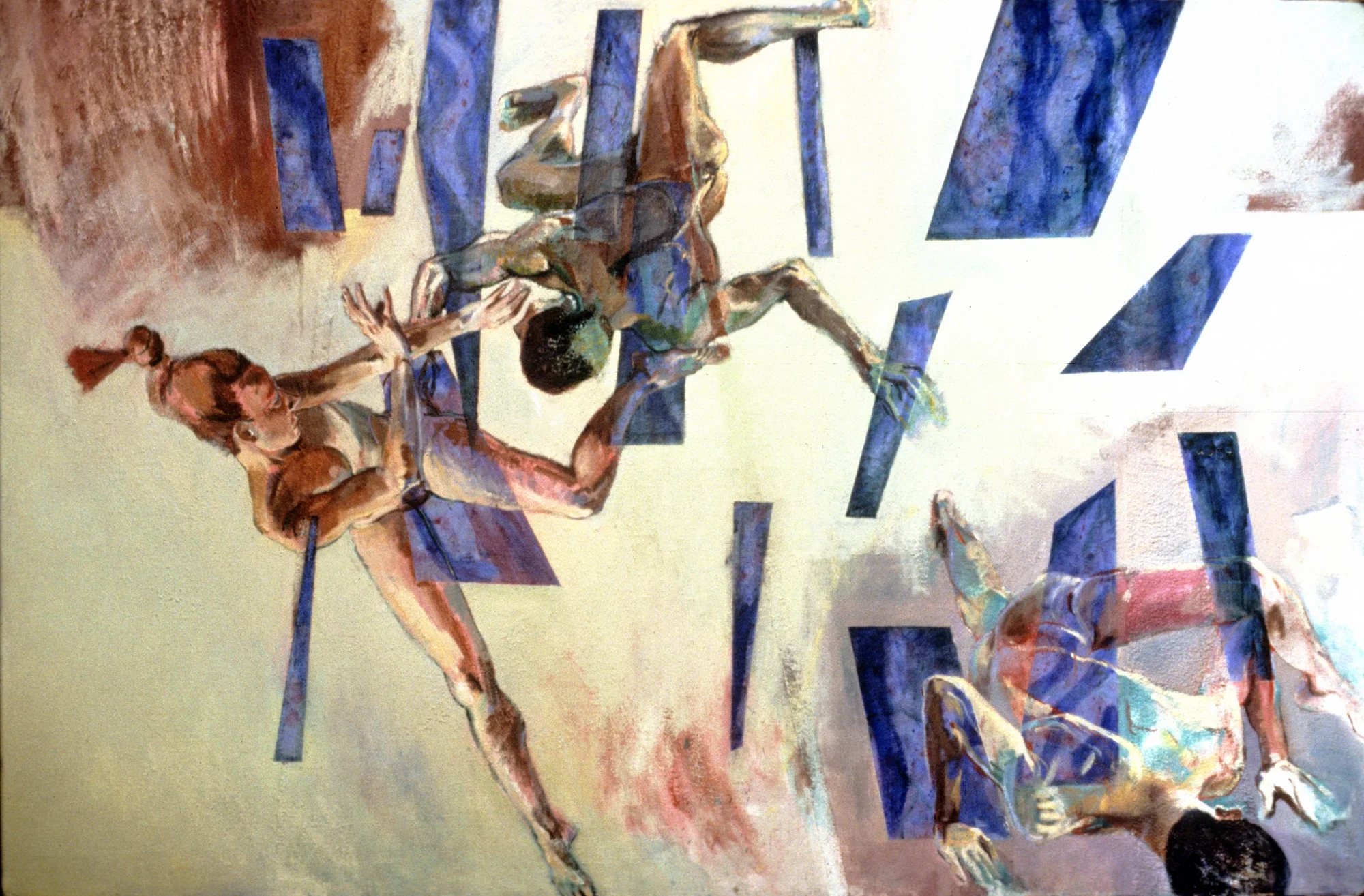 Fragmented dancers in a monumental composition with broken, deconstructed movement.