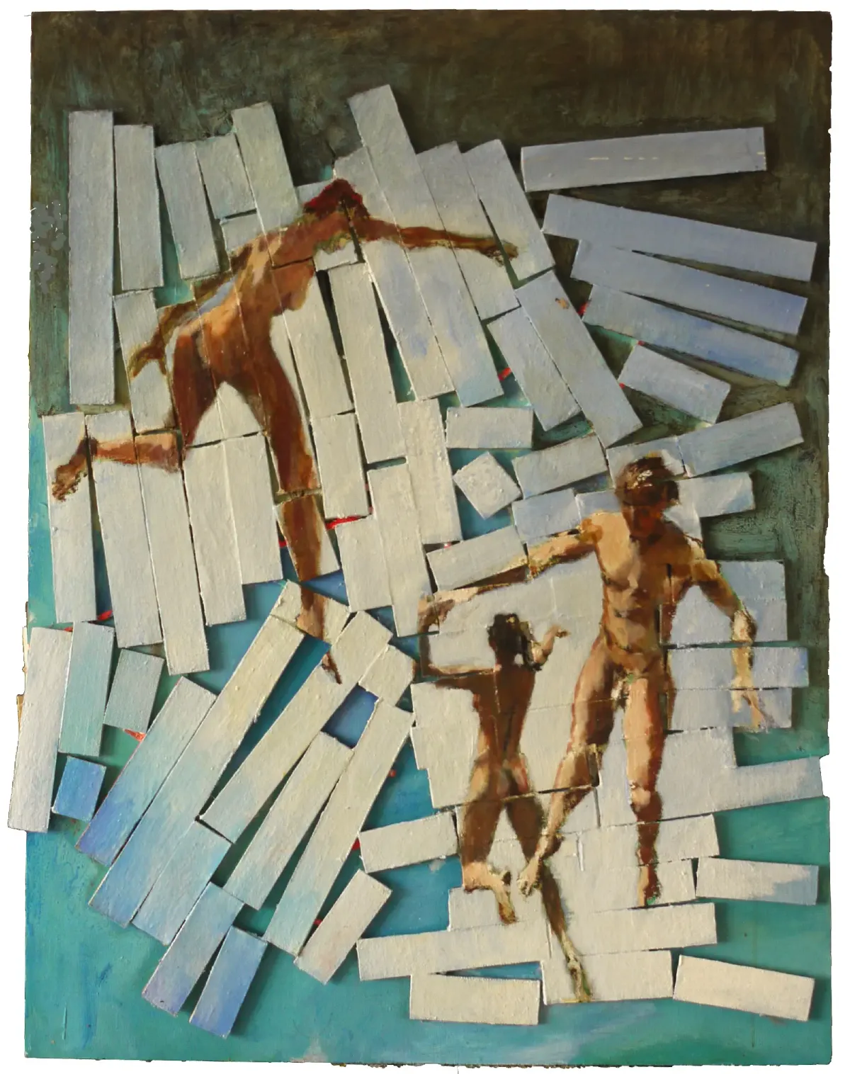 Three figures falling through a broken sky - Nicholas Stedman