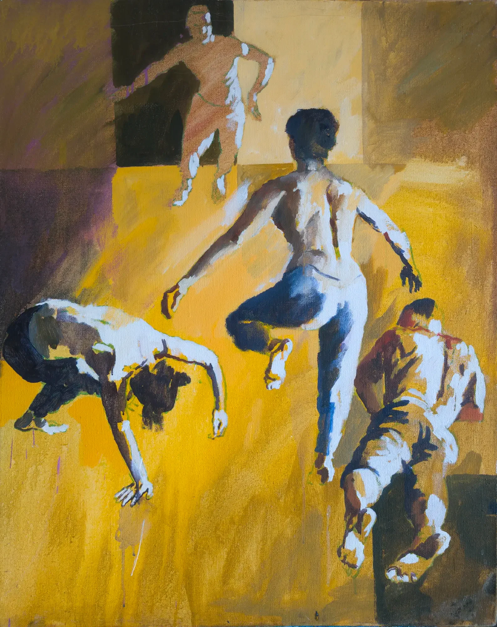 Improvised dance movement captured in two interacting figures