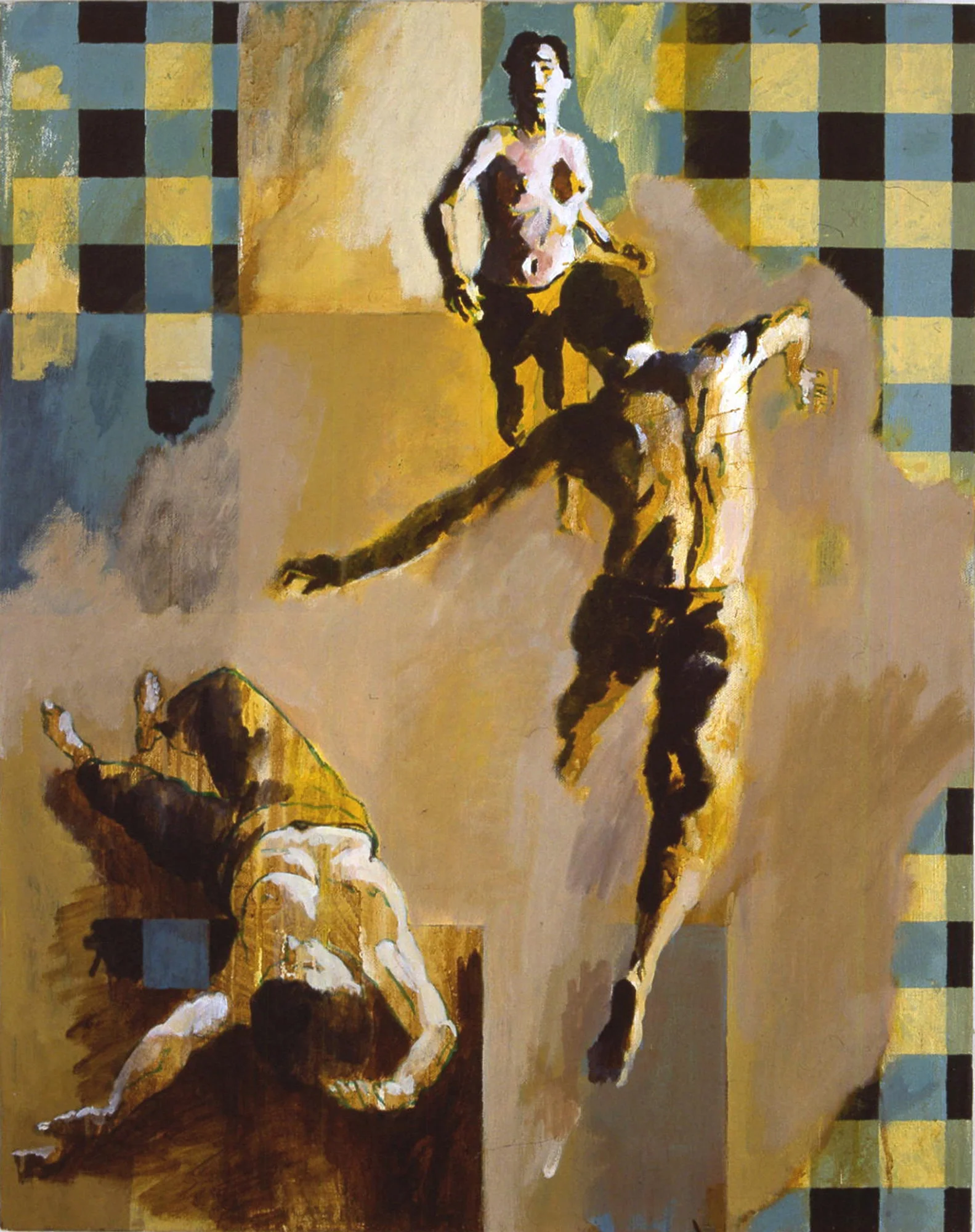 Abstract dancing figures leaving traces of movement.