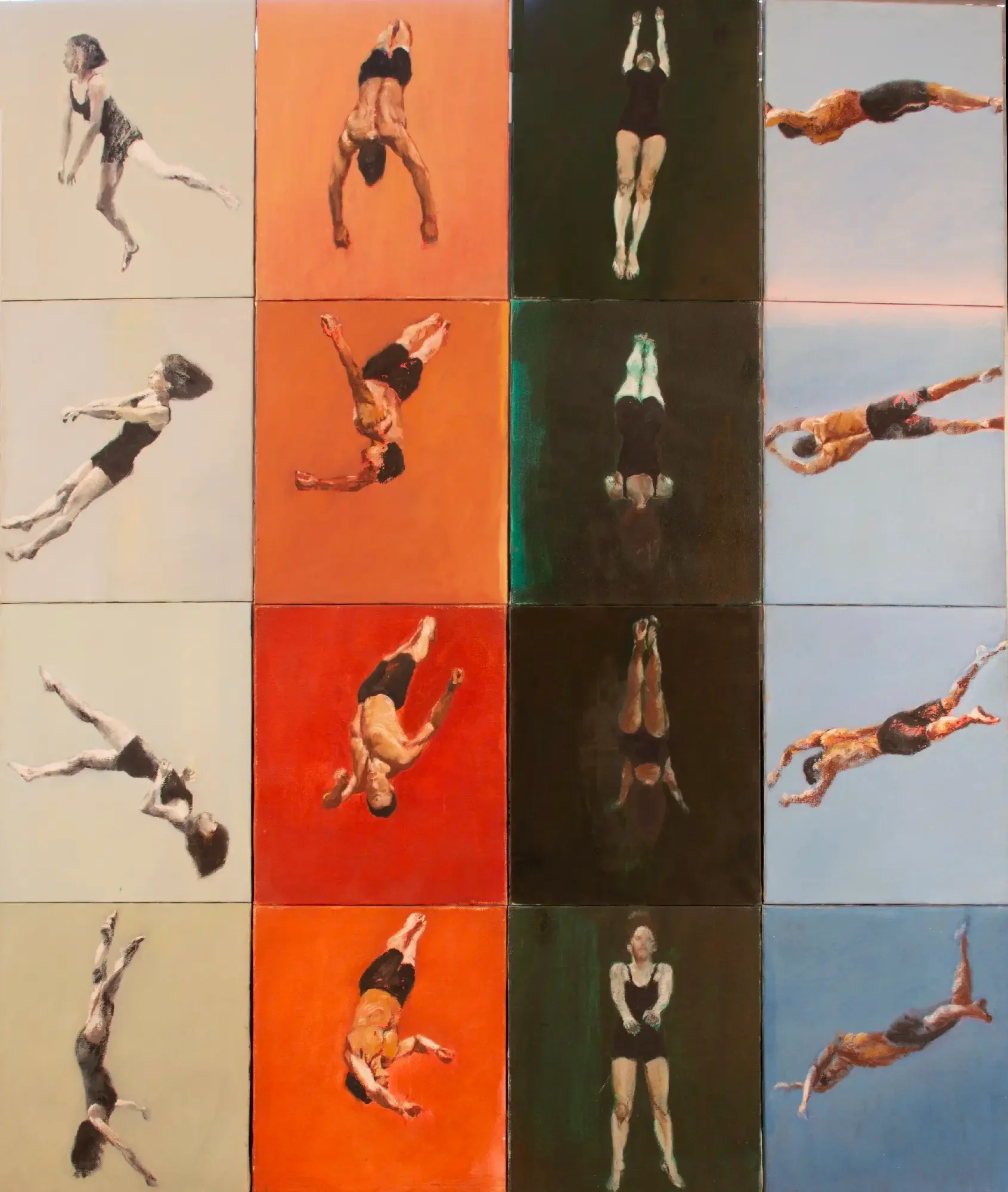 Four spinning circus figures in orbital movement