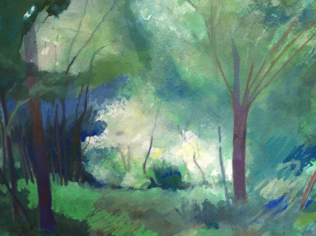 Gouache painting of woods above Cavagrande