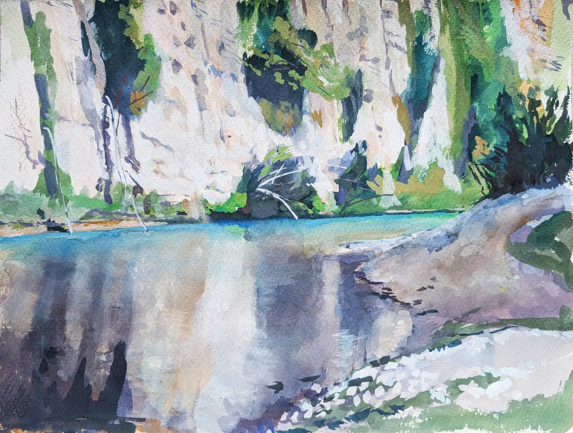 Gouache painting of psychedelic colours on the Anapo River