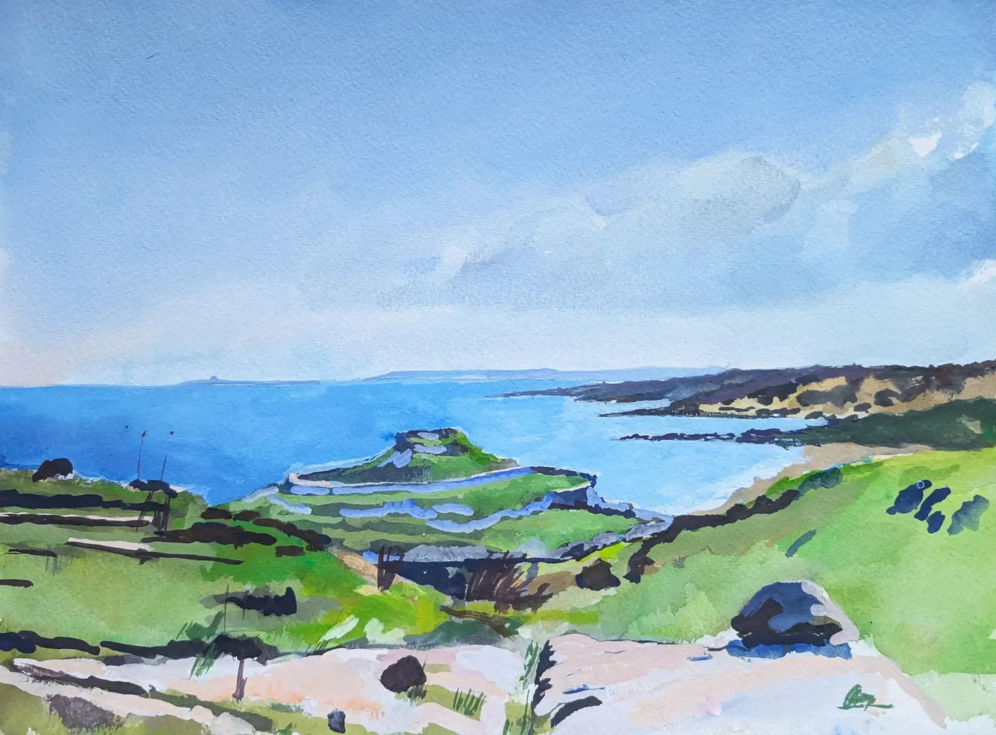 Gouache painting of the Eloro temple at Vendicari