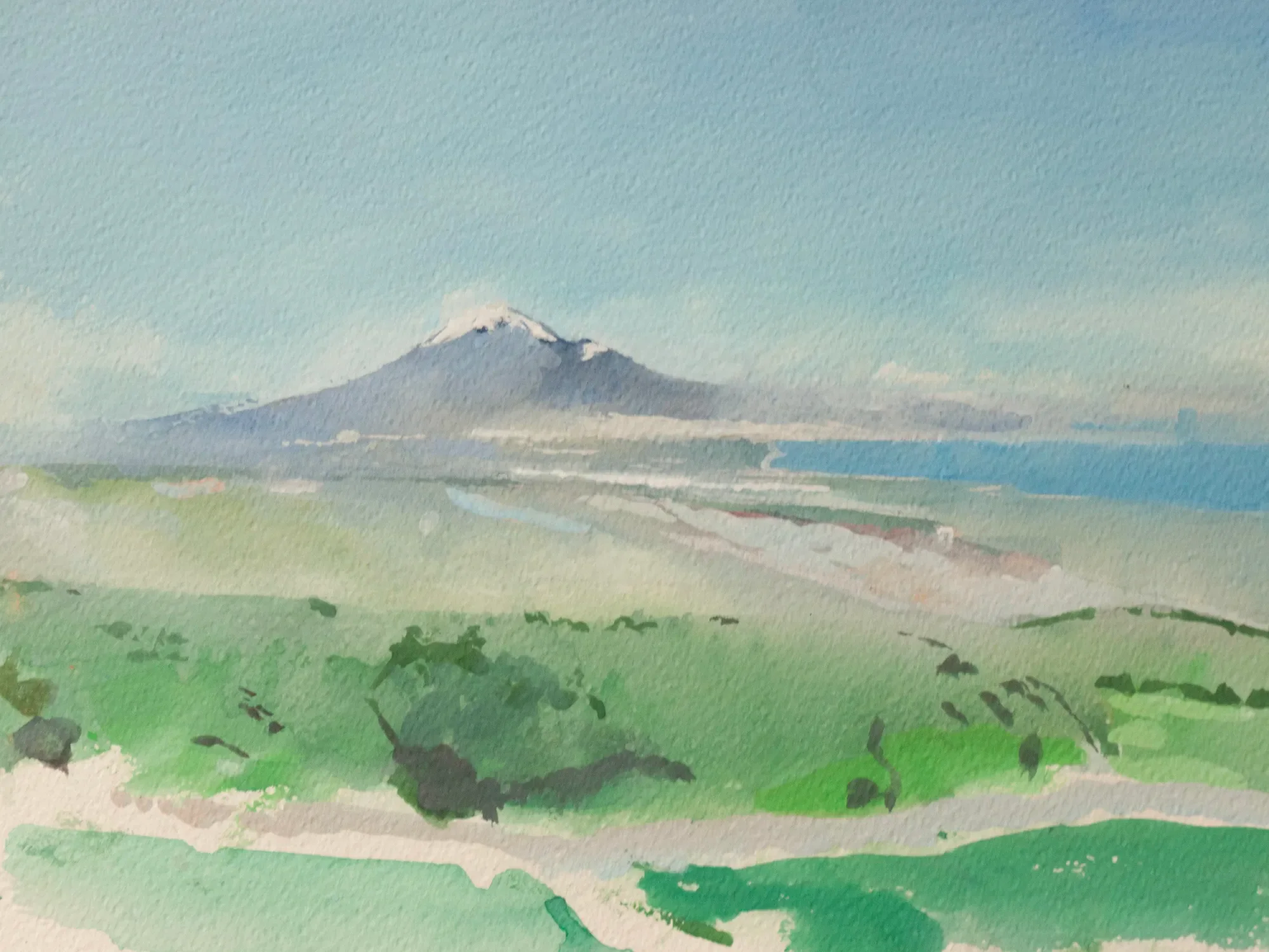 Gouache painting of Mount Etna seen from Sortino