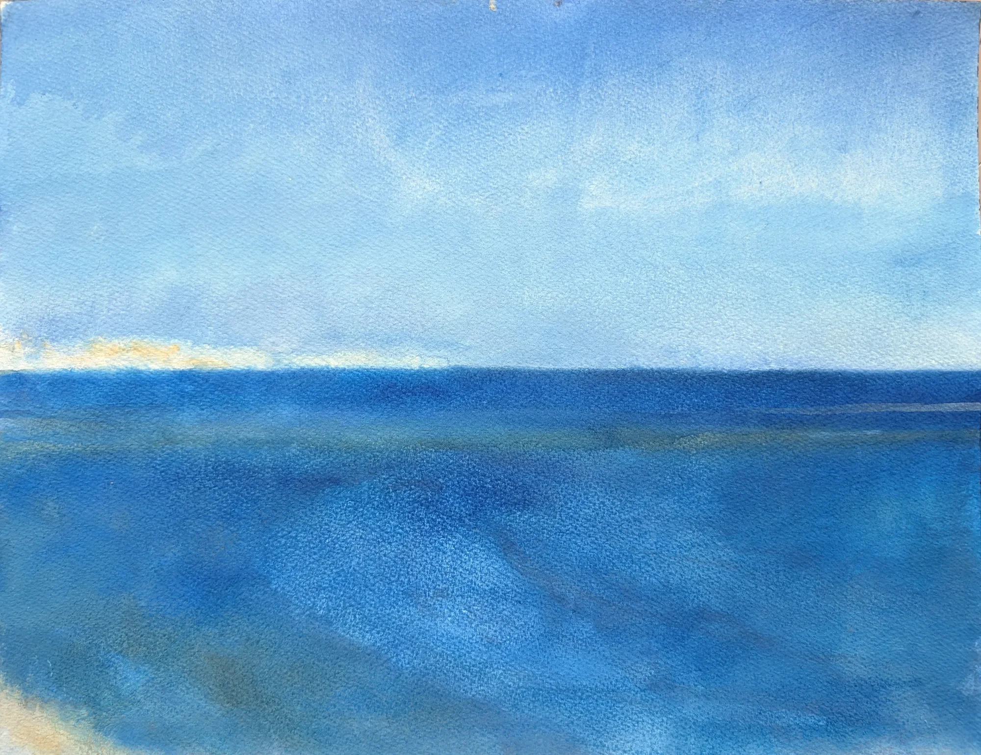 Gouache painting of sea horizon near Siracusa