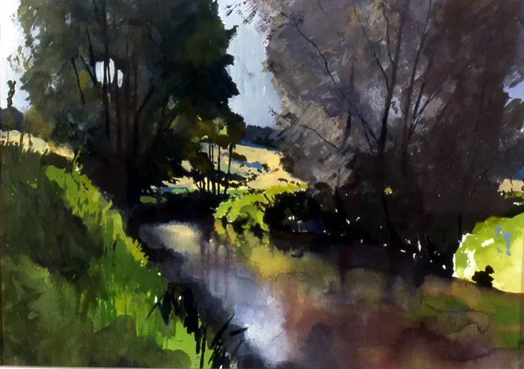 Gouache painting of the River Stour and its banks