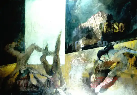 Monumental embossed text painting inspired by Pasolini