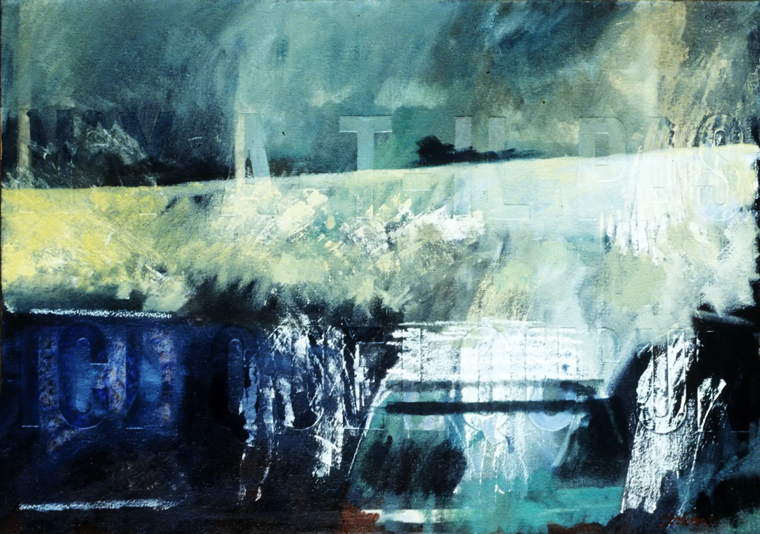 Two figures inspired by Echo and Narcissus with embossed text