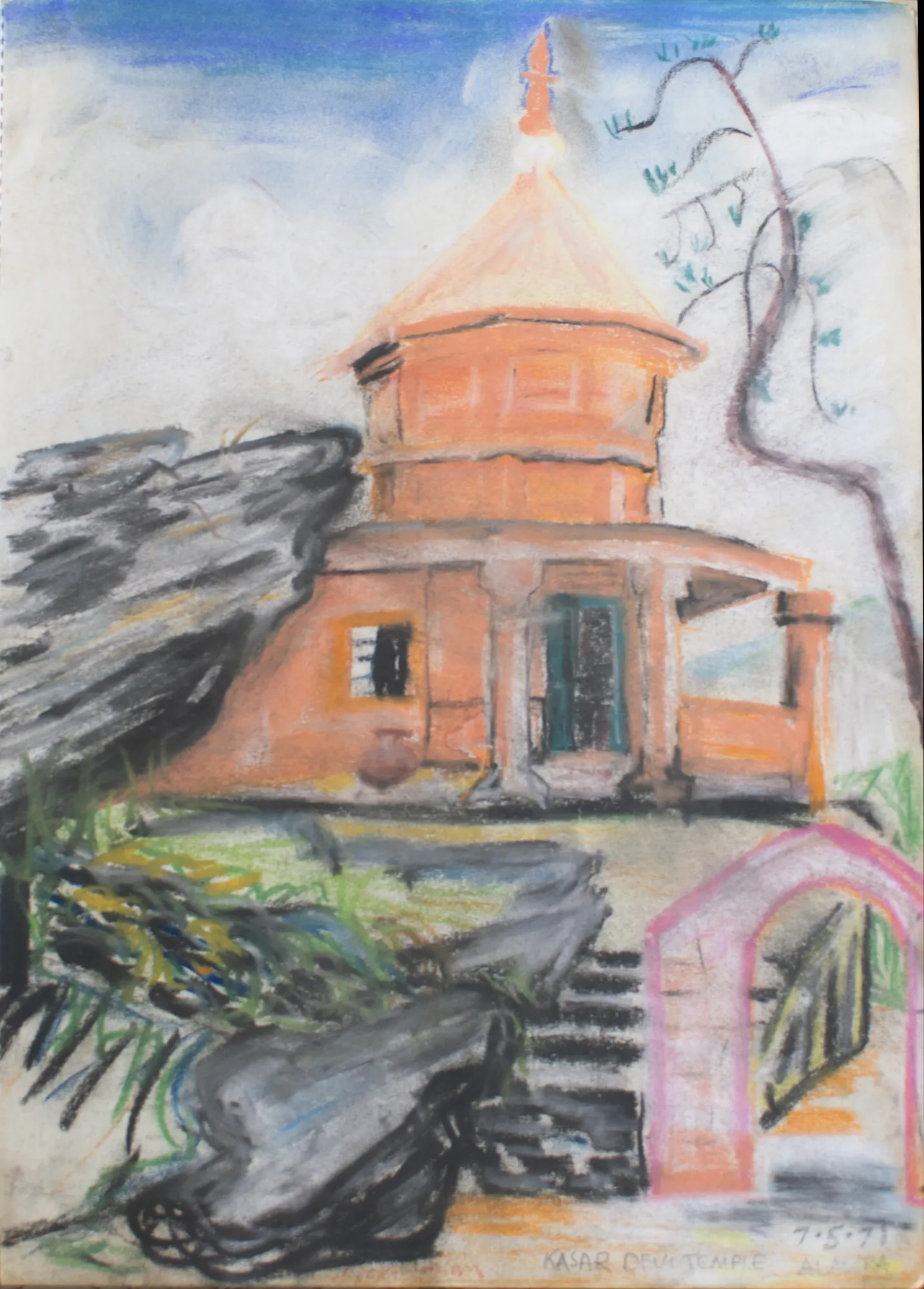 Gouache study of temple architecture in India