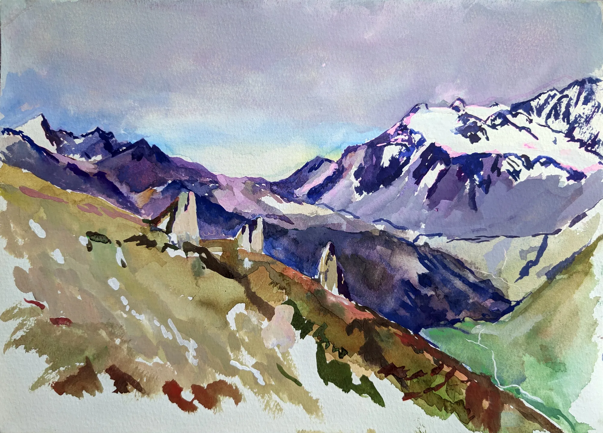 Gouache mountain landscape in the Vanoise Alps