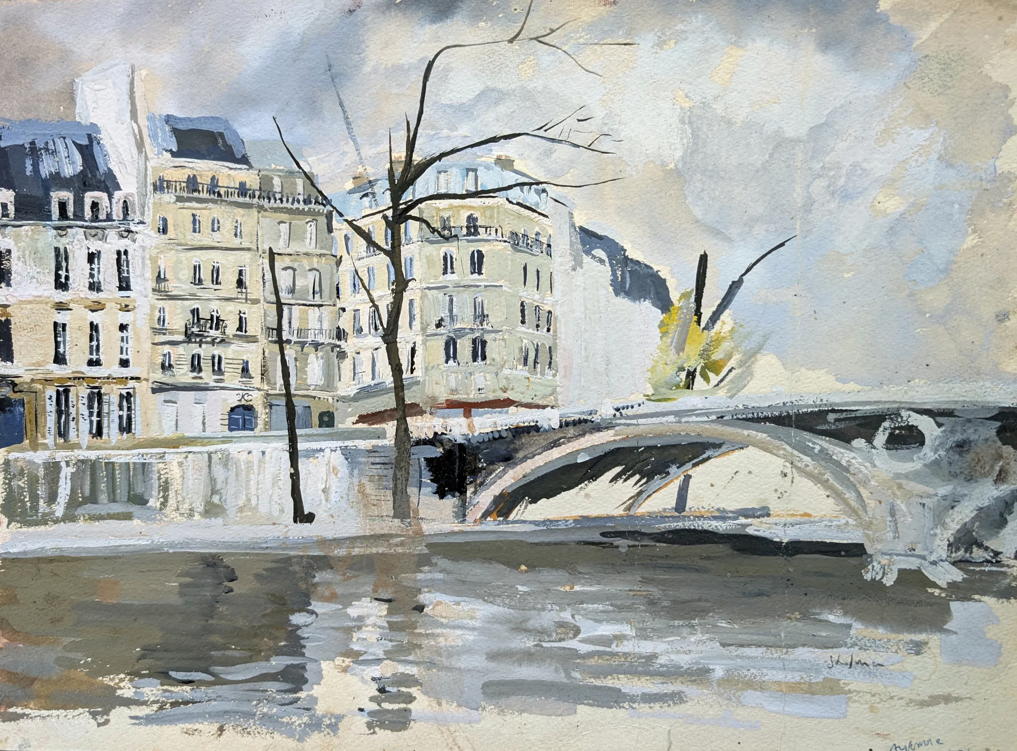 Gouache painting of Île Saint-Louis in Paris