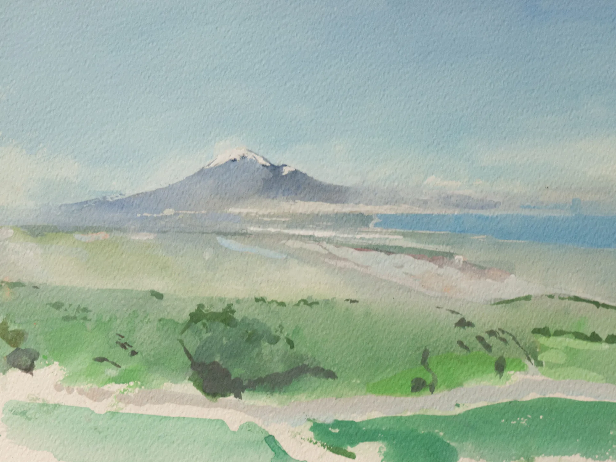 Gouache painting of Mount Etna seen from Sortino