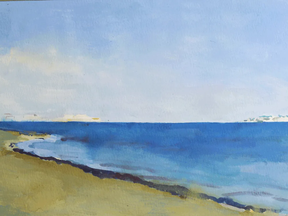 Gouache painting of the distant horizon and Ortigia