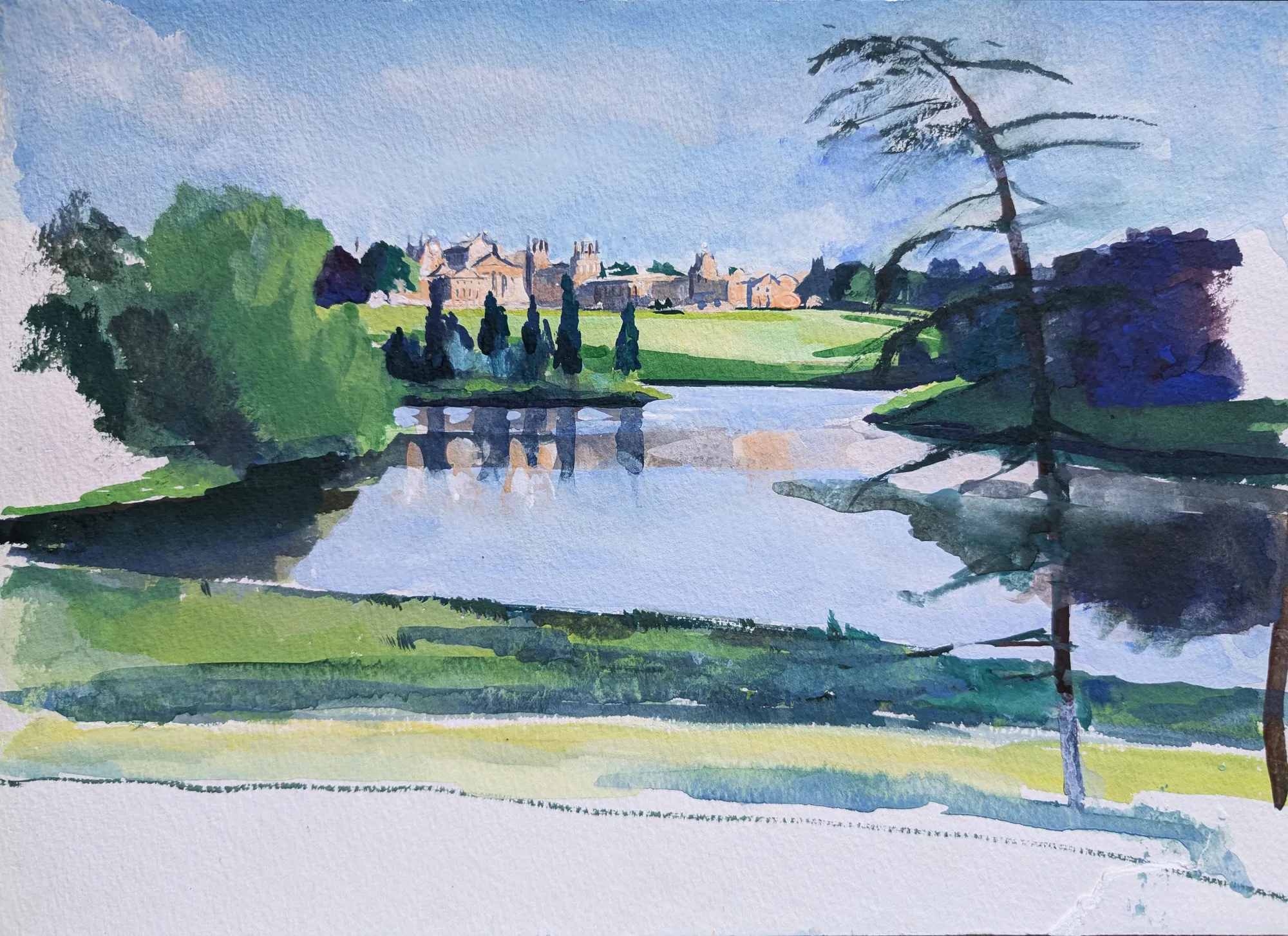 Gouache painting of the gardens at Blenheim Palace