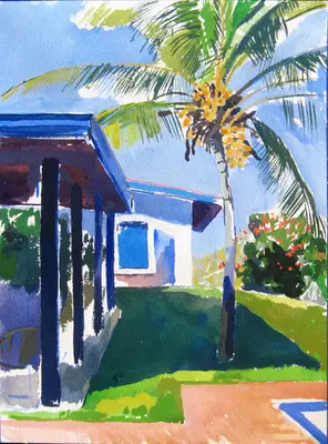 Gouache painting of a house on Margarita Island