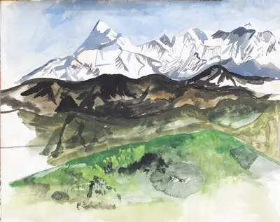 Gouache painting of Nanda Devi in the Himalayas