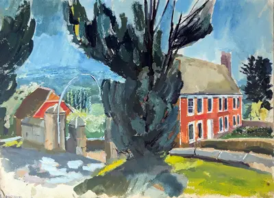 Gouache painting of a house in Salehurst, Sussex