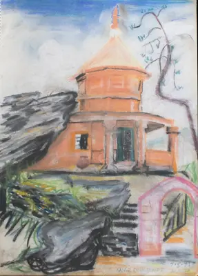 Gouache study of temple architecture in India