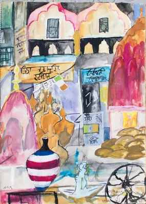 Gouache composition inspired by Indian colours and forms