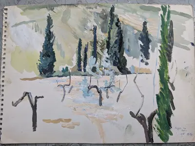 Gouache landscape painted at Poggio ai Grilli