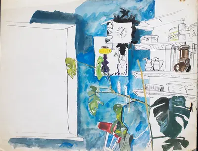 Gouache painting of a kitchen interior in Robertsbridge