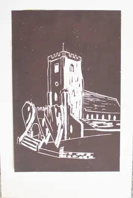 Gouache painting of Salehurst Church in Sussex