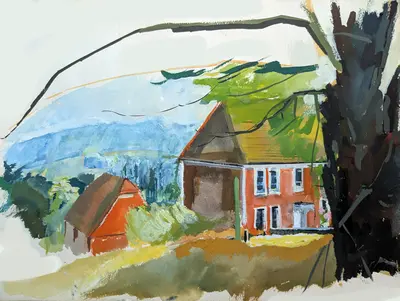 Gouache painting of a summer house in Salehurst, Sussex