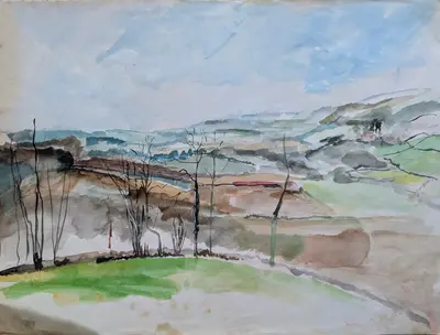 Gouache sketch of Sussex landscape