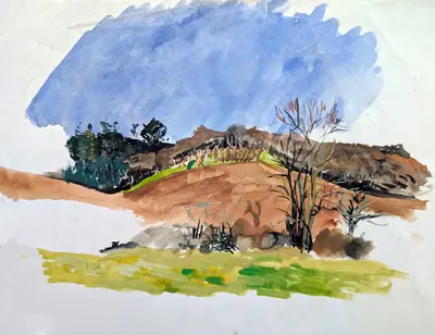 Gouache painting of Sussex countryside