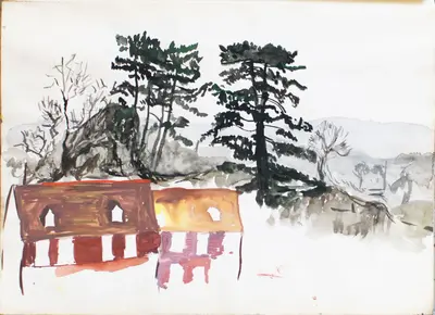 Gouache landscape view of Robertsbridge