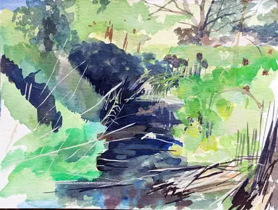 Gouache sketch of light and shade on the River Ciane