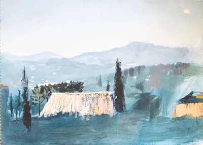Gouache evening scene in Juan-les-Pins
