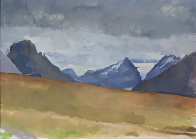 Gouache mountains under rain in the Vanoise Alps