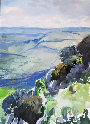Panoramic gouache landscape from Monte Climiti