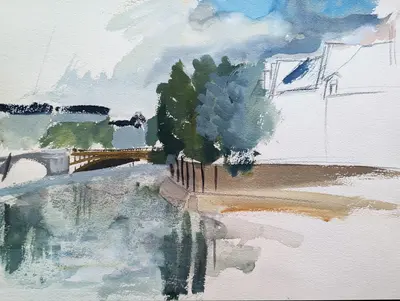 Gouache study of Île Saint-Louis in Paris