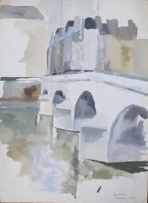 Gouache painting of Pont Marie bridge in Paris