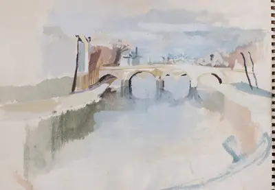 Gouache sketch of Pont Marie in Paris