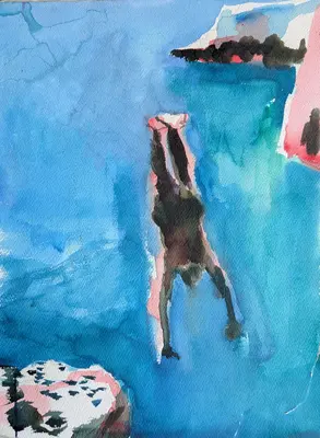 Gouache portrait of a diver