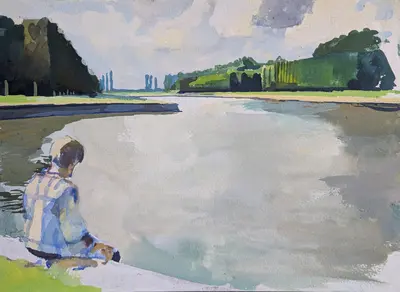 Gouache portrait of Anthony seated in Chantilly