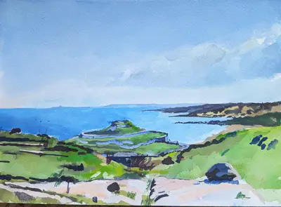 Gouache painting of the Eloro temple at Vendicari